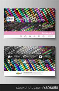 Business card templates. Easy editable layout, abstract vector design template. Colorful background made of stripes. Abstract tubes and dots. Glowing multicolored texture.