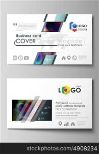 Business card templates. Easy editable layout, flat style template, vector illustration. Colorful design background with abstract shapes, bright cell backdrop.. Business card templates. Easy editable layout, abstract flat design template, vector illustration. Colorful design background with abstract shapes, bright cell backdrop.