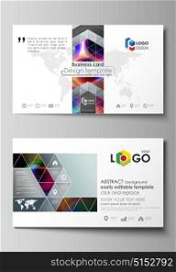 Business card templates. Easy editable layout, flat style template, vector illustration. Colorful design background with abstract shapes, bright cell backdrop.. Business card templates. Easy editable layout, abstract flat design template, vector illustration. Colorful design background with abstract shapes, bright cell backdrop.