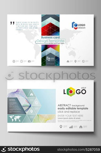 Business card templates. Easy editable layout, flat style template, vector illustration. Colorful design with overlapping geometric shapes and waves forming abstract beautiful background.. Business card templates. Easy editable layout, abstract flat design template, vector illustration. Colorful design with overlapping geometric shapes and waves forming abstract beautiful background.