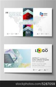 Business card templates. Easy editable layout, flat style template, vector illustration. Colorful design with overlapping geometric shapes and waves forming abstract beautiful background.. Business card templates. Easy editable layout, abstract flat design template, vector illustration. Colorful design with overlapping geometric shapes and waves forming abstract beautiful background.