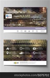 Business card templates. Easy editable layout, vector design template. Abstract multicolored backgrounds. Geometrical patterns. Triangular and hexagonal style.. Business card templates. Easy editable layout, abstract vector design template. Abstract multicolored backgrounds. Geometrical patterns. Triangular and hexagonal style.