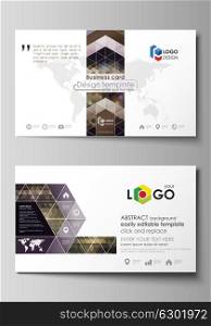 Business card templates. Easy editable layout, vector design template. Abstract multicolored backgrounds. Geometrical patterns. Triangular and hexagonal style.. Business card templates. Easy editable layout, abstract vector design template. Abstract multicolored backgrounds. Geometrical patterns. Triangular and hexagonal style.