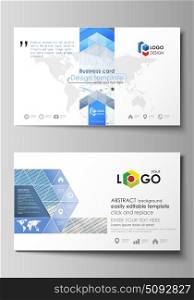 Business card templates. Easy editable vector layout. Blue color abstract design infographic background in minimalist style made from lines, symbols, charts, diagrams and other elements.. Business card templates. Easy editable layout, abstract vector design template. Blue color abstract infographic background in minimalist style made from lines, symbols, charts, diagrams and other elements.