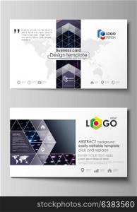 Business card templates, layouts. Abstract colorful neon dots, dotted technology background. Glowing particles, led light pattern, futuristic texture, digital vector design.. Business card templates. Easy editable layout, abstract vector design template. Abstract colorful neon dots, dotted technology background. Glowing particles, led light pattern, futuristic texture, digital vector design.