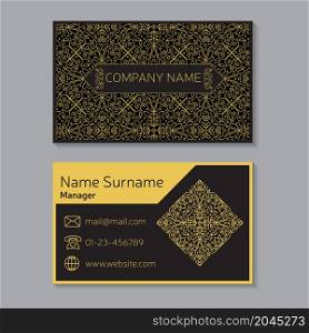 Business card. Vector editable template include front and back side, geometric seamless pattern and contact icons.. Business card.