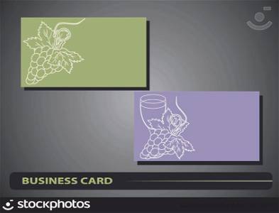 business card with a silhouette of grapes and a glass of wine on a colored background