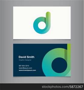 Business card with alphabet letter d. Vector template editable.