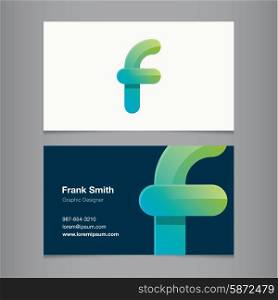 Business card with alphabet letter f. Vector template editable.
