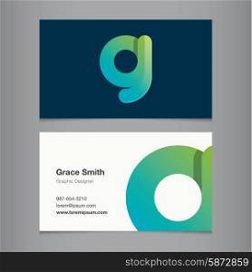 Business card with alphabet letter g. Vector template editable.