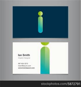 Business card with alphabet letter i. Vector template editable.