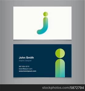 Business card with alphabet letter j. Vector template editable.