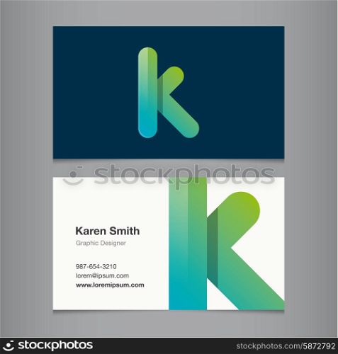 Business card with alphabet letter k. Vector template editable.