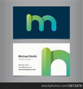 Business card with alphabet letter m. Vector template editable.
