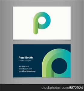 Business card with alphabet letter p. Vector template editable.