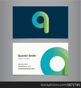 Business card with alphabet letter q. Vector template editable.