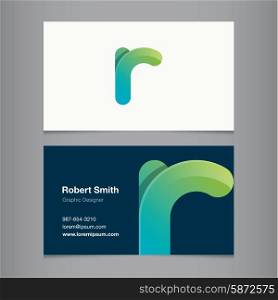 Business card with alphabet letter r. Vector template editable.