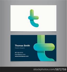 Business card with alphabet letter t. Vector template editable.