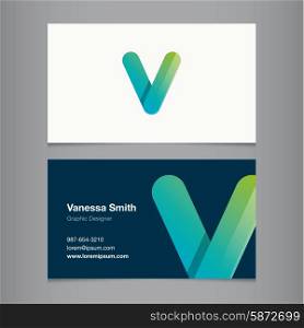Business card with alphabet letter v. Vector template editable.