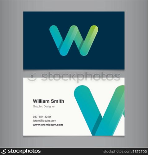 Business card with alphabet letter w. Vector template editable.