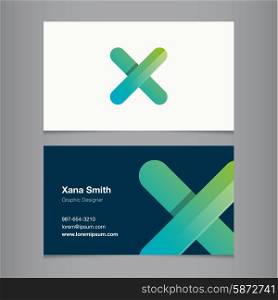 Business card with alphabet letter x. Vector template editable.