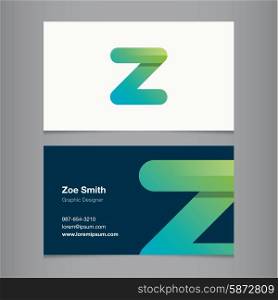 Business card with alphabet letter z. Vector template editable.