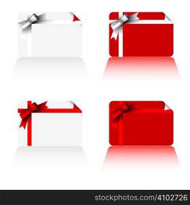 Business card with christmas ribbon in red and white variation
