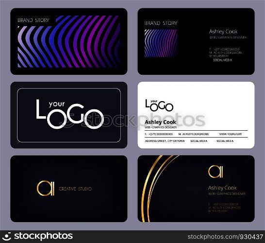 Business cards template. Corporate identity visiting cards with place for your text vector set isolated. Illustration of visiting business card, identity corporate personal. Business cards template. Corporate identity visiting cards with place for your text vector set isolated