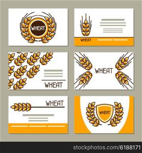 Business cards with wheat. Design for agricultural, bakery and beer industry.