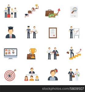 Business career success ladder achievement icons flat set isolated vector illustration. Career Icons Flat Set