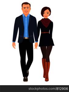 Business casual style fashion couple of people on white background. Vector illustration. Business casual fashion couple