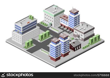 Business center modern 3d urban city office buildings decorative icons set isometric vector illustration
