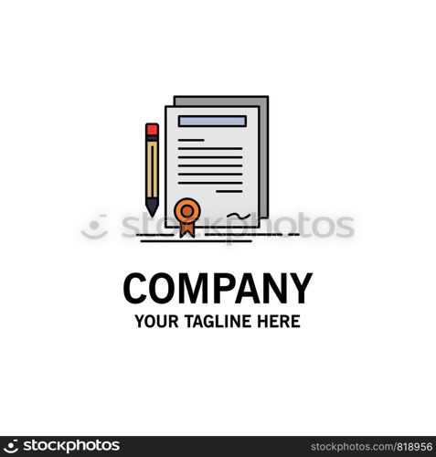 Business, certificate, contract, degree, document Flat Color Icon Vector