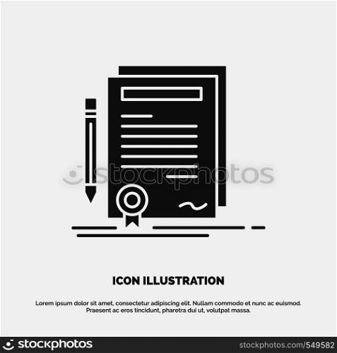 Business, certificate, contract, degree, document Icon. glyph vector gray symbol for UI and UX, website or mobile application. Vector EPS10 Abstract Template background