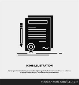 Business, certificate, contract, degree, document Icon. glyph vector gray symbol for UI and UX, website or mobile application. Vector EPS10 Abstract Template background