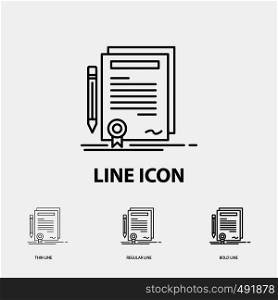 Business, certificate, contract, degree, document Icon in Thin, Regular and Bold Line Style. Vector illustration. Vector EPS10 Abstract Template background