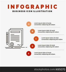 Business, certificate, contract, degree, document Infographics Template for Website and Presentation. Line Gray icon with Orange infographic style vector illustration. Vector EPS10 Abstract Template background