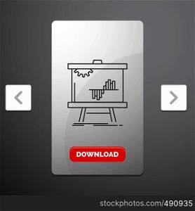 Business, chart, data, graph, stats Line Icon in Carousal Pagination Slider Design & Red Download Button. Vector EPS10 Abstract Template background