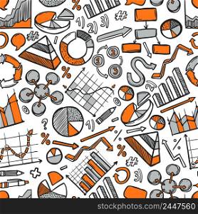 Business charts and financial diagrams sketch seamless pattern vector illustration. Charts Sketch Seamless Pattern