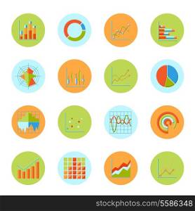 Business charts diagrams and graphs flat icons set isolated vector illustration