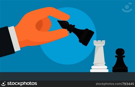 Business chess strategy concept background. Flat illustration of business chess strategy vector concept background for web design. Business chess strategy concept background, flat style