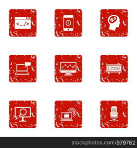 Business chief icons set. Grunge set of 9 business chief vector icons for web isolated on white background. Business chief icons set, grunge style