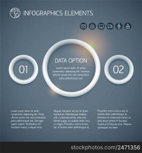 Business circle infographic concept with rings text two options and icons on dark background isolated vector illustration. Business Circle Infographic Concept