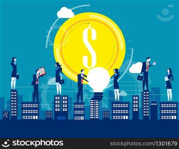 Business city. Business team working on city. Concept business growth vector illustration, Flat cartoon style, Cityscape, Office .
