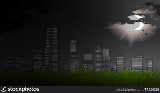 Business city in background of sunset. Vector Illustration EPS10. Business city in background of sunset. Vector Illustration