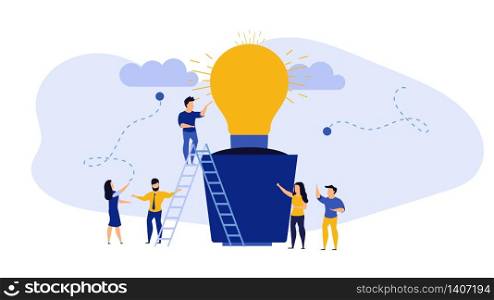 Business clear idea vector illustration concept background. Awareness office attention people light bulb. Cartoon achievement innovation electricity symbol. Web job search sign element technology