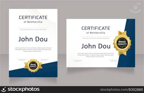 Business club membership certificate design template set. Vector diploma with customized copyspace and borders. Printable document for awards and recognition. Saira, Calibri Regular fonts used. Business club membership certificate design template set
