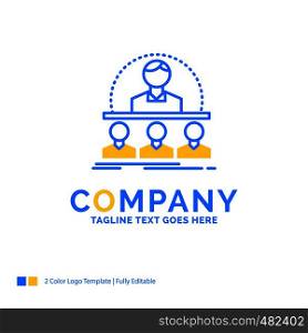 Business, coach, course, instructor, mentor Blue Yellow Business Logo template. Creative Design Template Place for Tagline.