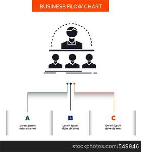Business, coach, course, instructor, mentor Business Flow Chart Design with 3 Steps. Glyph Icon For Presentation Background Template Place for text.. Vector EPS10 Abstract Template background