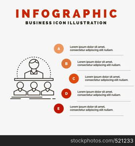 Business, coach, course, instructor, mentor Infographics Template for Website and Presentation. Line Gray icon with Orange infographic style vector illustration. Vector EPS10 Abstract Template background